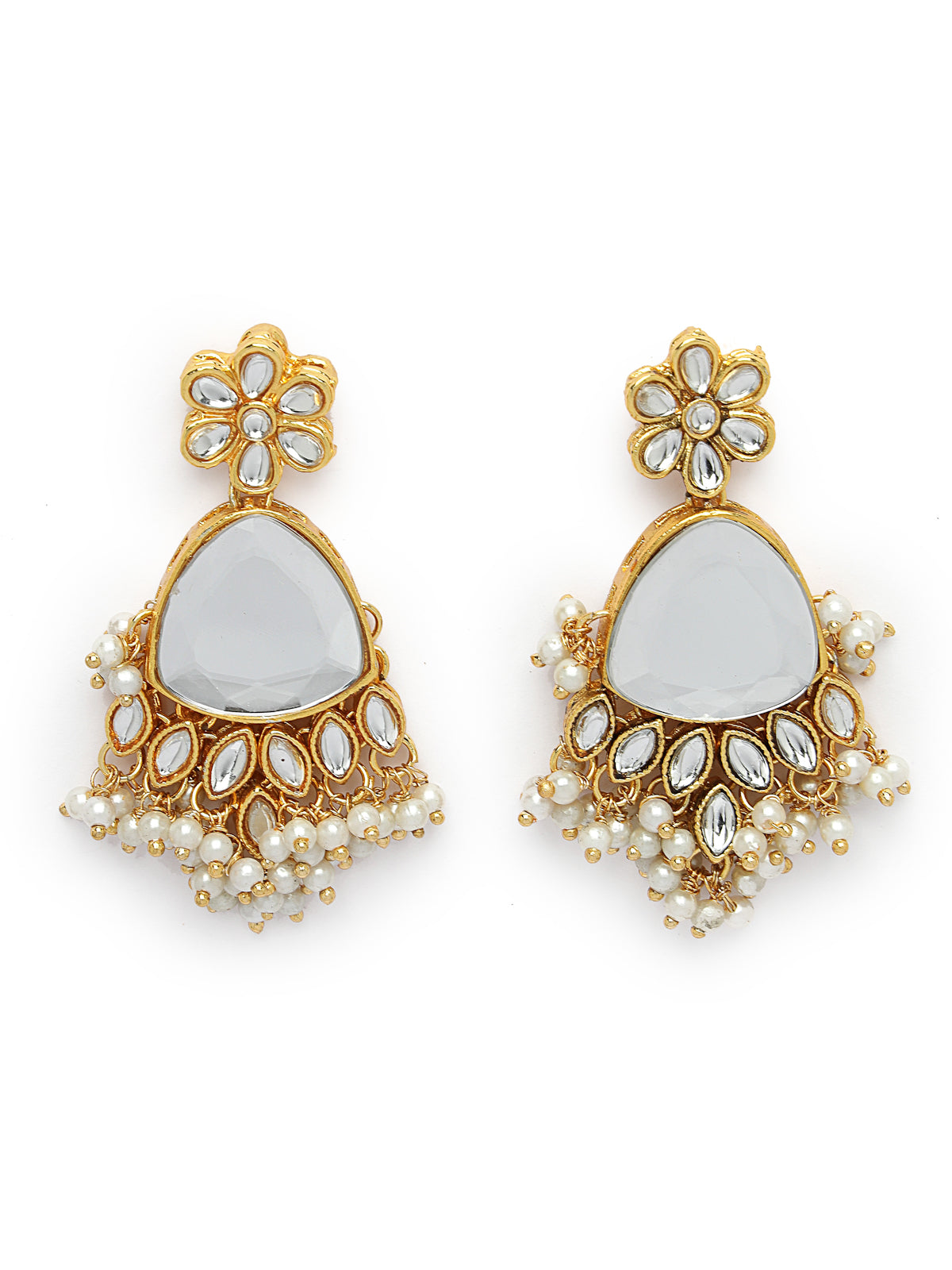 Sukkhi Affordable Gold Tone White Pearls Choker Necklace Set With Dangler Earring & Maangtikka Jewellery Set For Women & Girls|Set of 1|NS106125