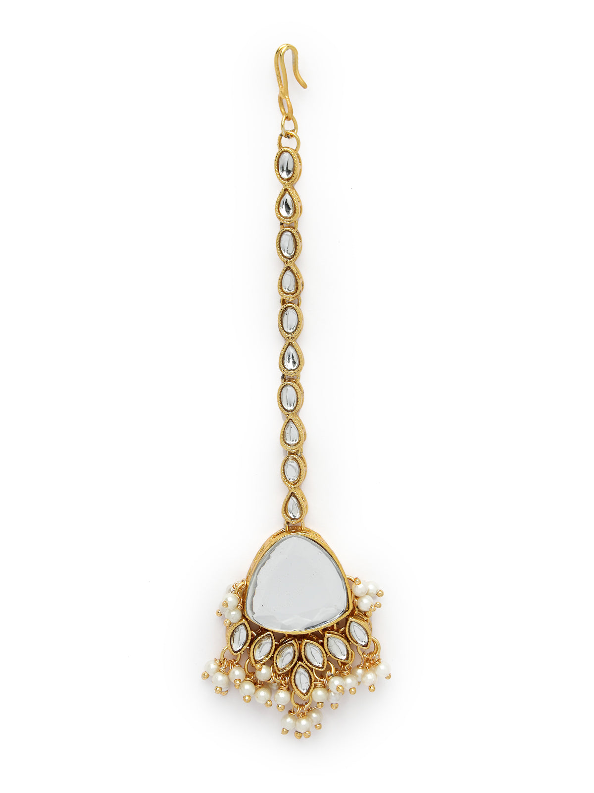 Sukkhi Affordable Gold Tone White Pearls Choker Necklace Set With Dangler Earring & Maangtikka Jewellery Set For Women & Girls|Set of 1|NS106125