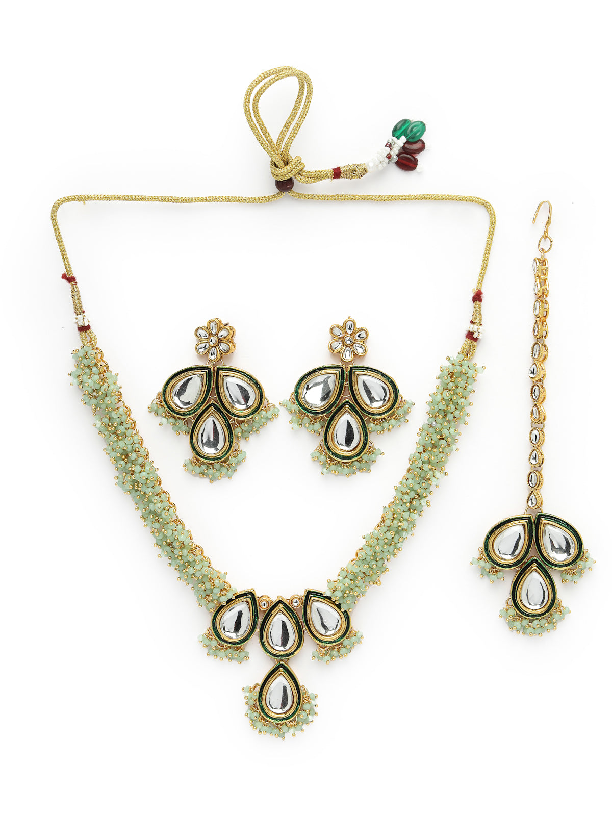 Sukkhi Elegant Gold Plated Pearls with Kundan Studded Mint Green Choker Necklace Set with Dangler Earring For Women & Girls|Set of 1|NS106127