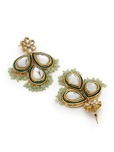 Sukkhi Elegant Gold Plated Pearls with Kundan Studded Mint Green Choker Necklace Set with Dangler Earring For Women & Girls|Set of 1|NS106127