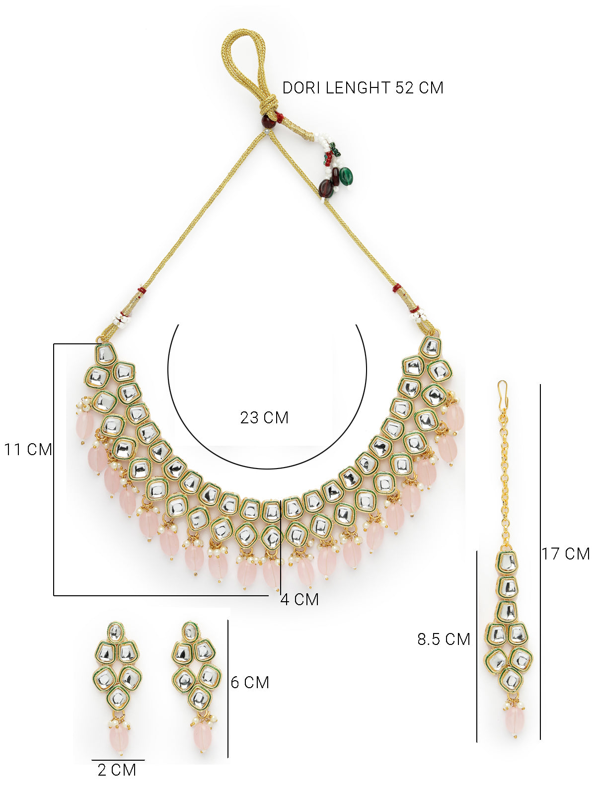 Sukkhi Pretty Pink Gold Plated Kundan Style Choker Necklace Set with Dangler Earrings & Maangtikka Jewellery Set For Women & Girls|Set of 1|NS106128