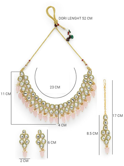 Sukkhi Pretty Pink Gold Plated Kundan Style Choker Necklace Set with Dangler Earrings & Maangtikka Jewellery Set For Women & Girls|Set of 1|NS106128