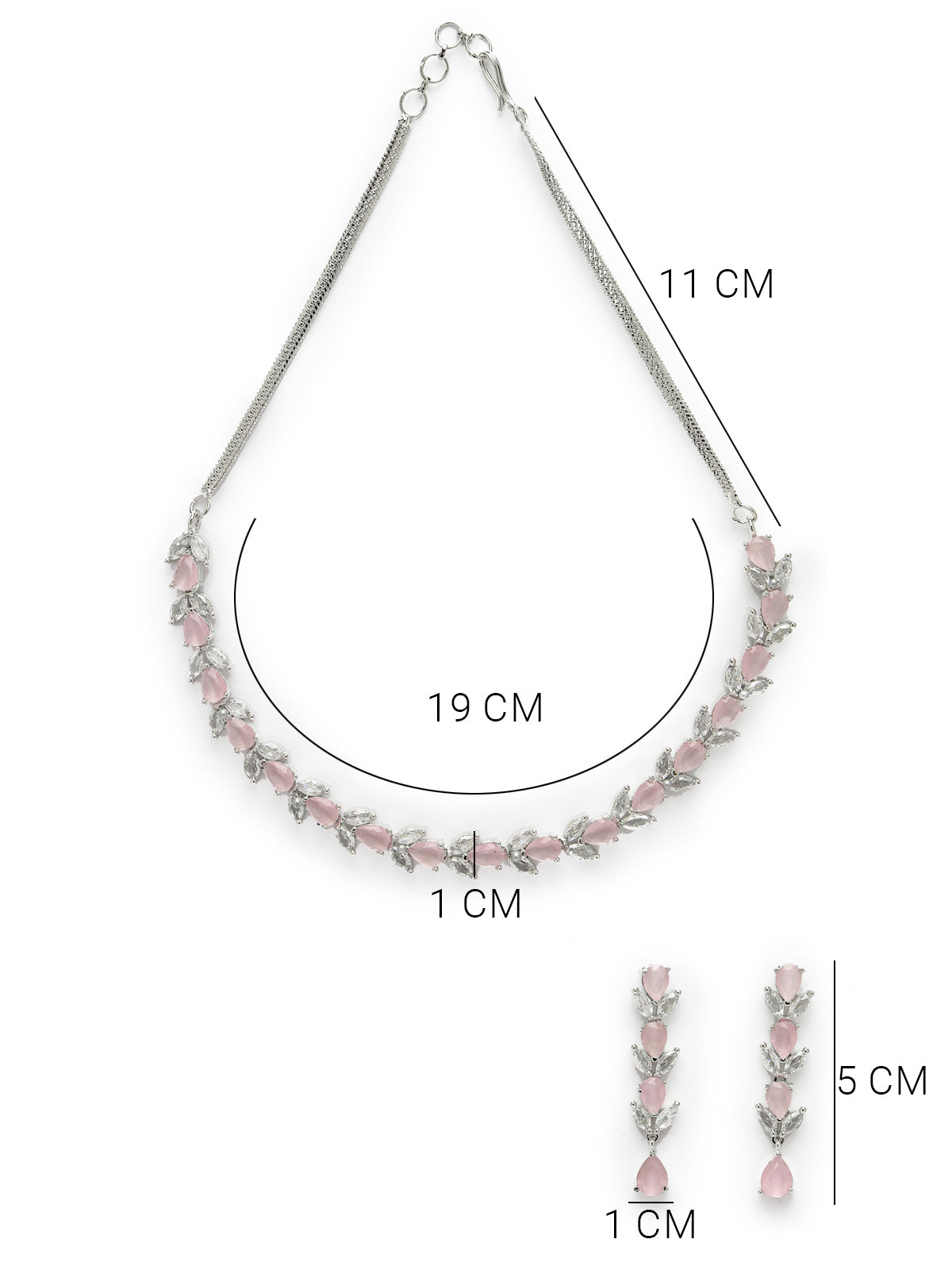 Sukkhi Good-Looking Rhodium Plated Drop & Leave Shaped with Cubic Zirconia Stones Studded Silver Pink Choker Necklace Set with Dangler Earrings Jewellery Set for Women & Girls |Set of 1|NS106825