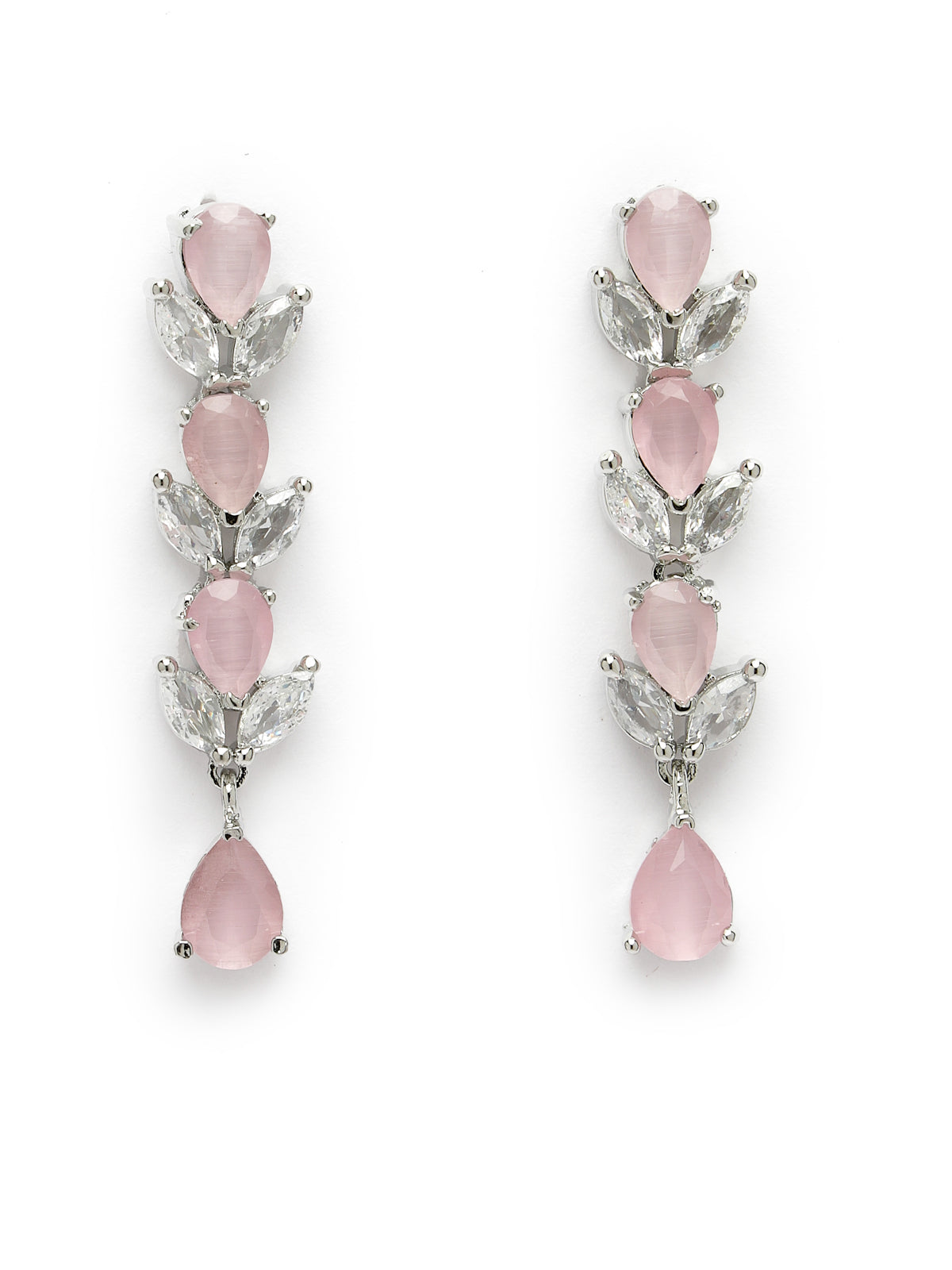 Sukkhi Good-Looking Rhodium Plated Drop & Leave Shaped with Cubic Zirconia Stones Studded Silver Pink Choker Necklace Set with Dangler Earrings Jewellery Set for Women & Girls |Set of 1|NS106825