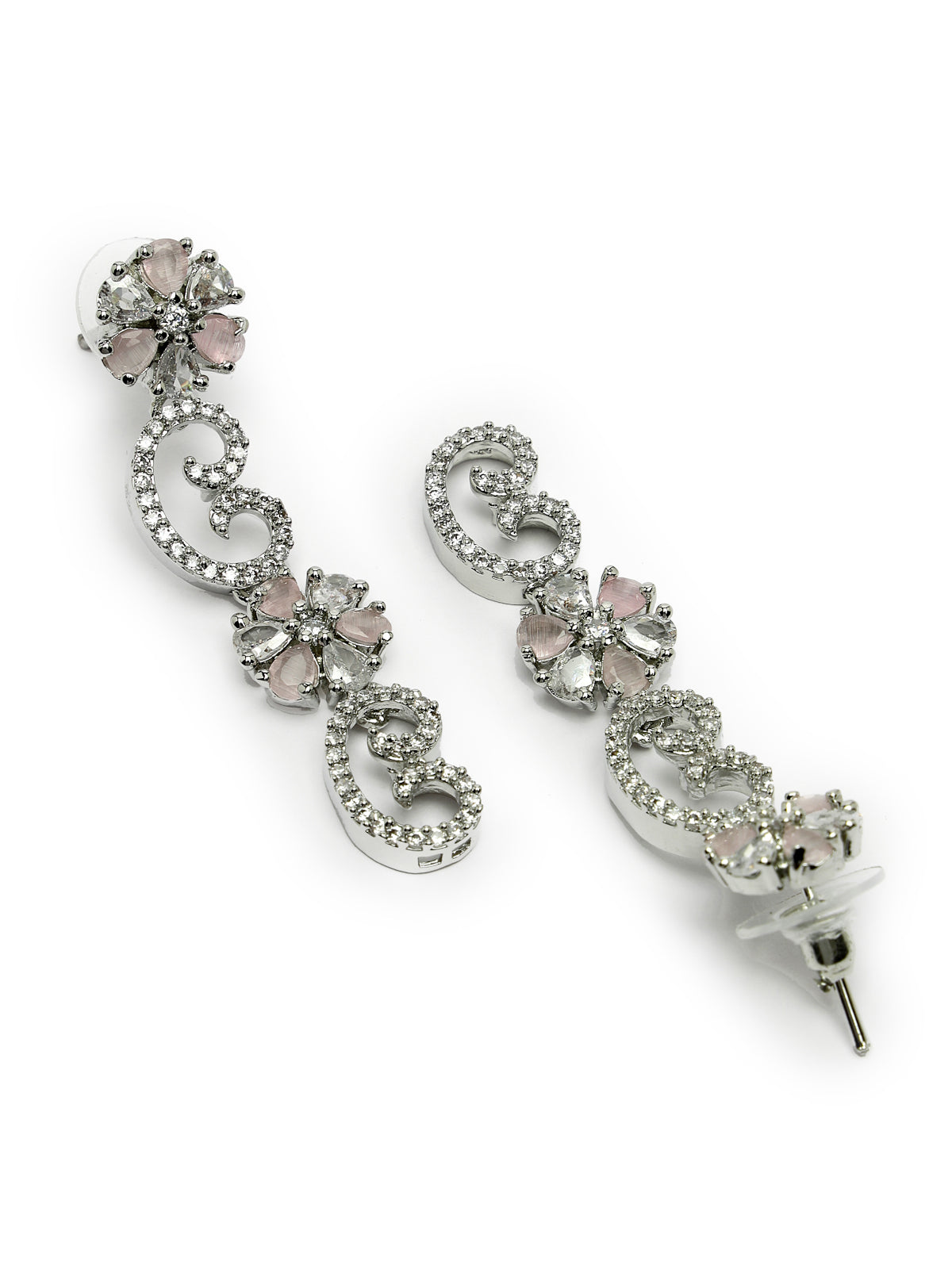 Sukkhi Sparkling Rhodium Plated Floral Shaped with Cubic Zirconia Stone Studded Silver Pink Choker Necklace Set with Dangler Earrings Jewellery Set For Women & Girls |Set of 1|NS106828