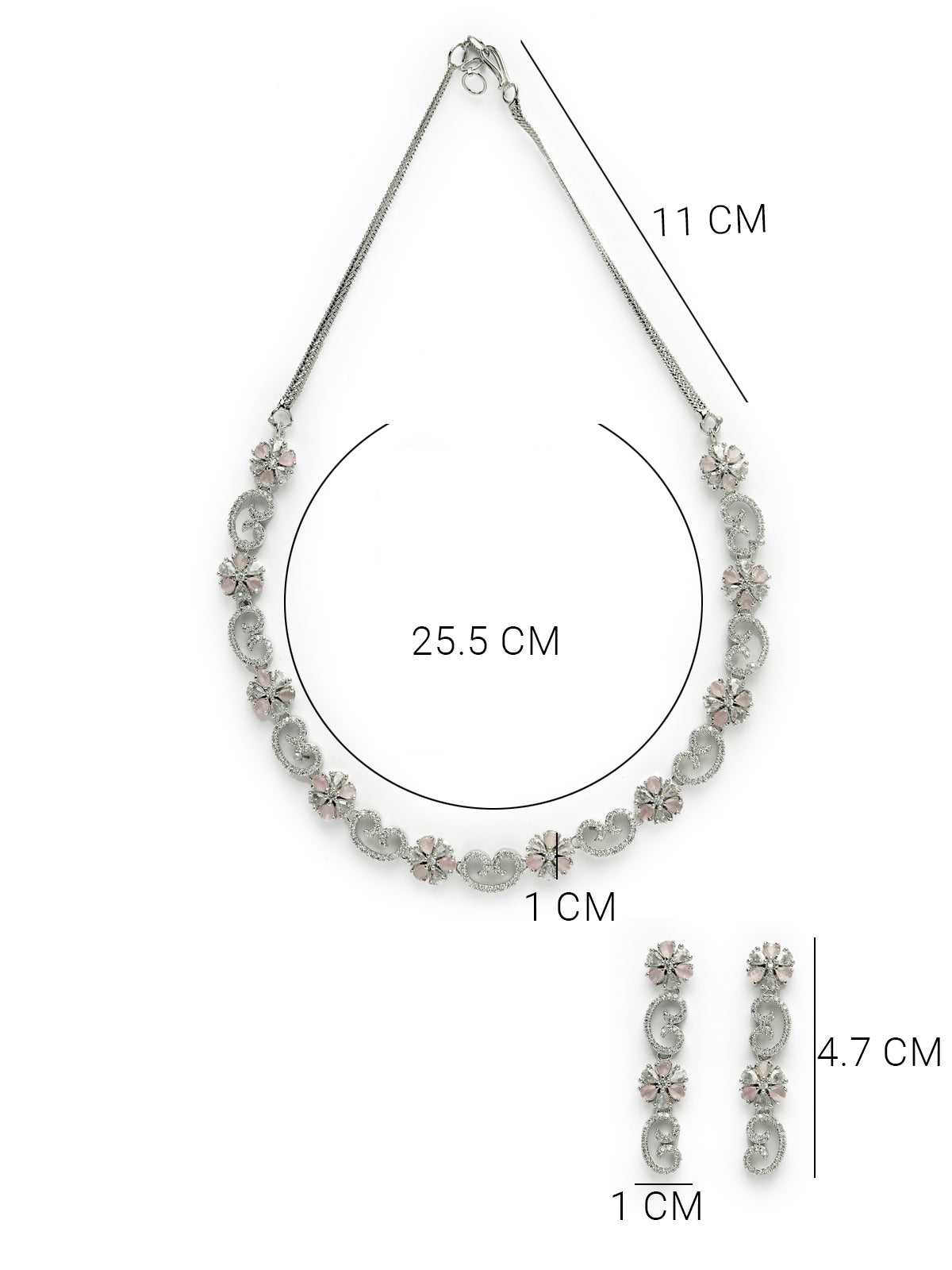 Sukkhi Sparkling Rhodium Plated Floral Shaped with Cubic Zirconia Stone Studded Silver Pink Choker Necklace Set with Dangler Earrings Jewellery Set For Women & Girls |Set of 1|NS106828