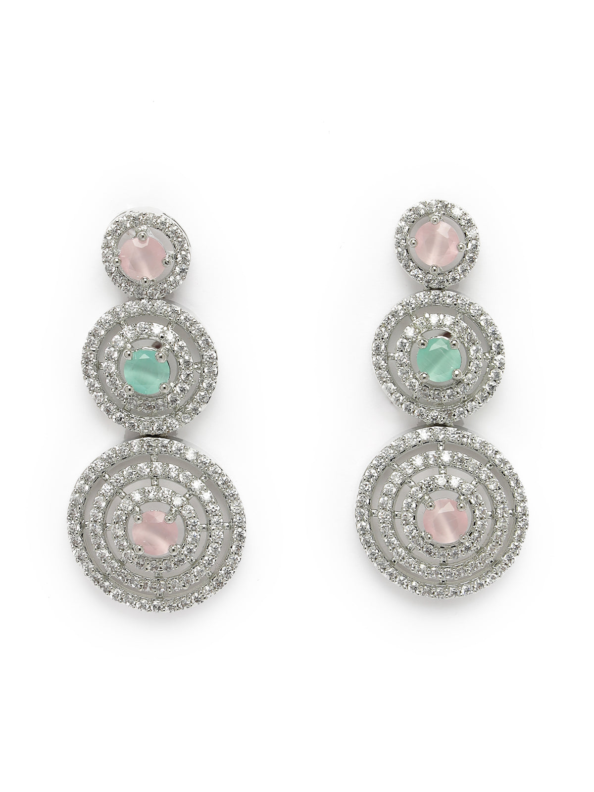 Sukkhi Decent Rhodium Plated Round Shaped with Cubic Zirconia Stones Studded Silver Pink & Green Choker Necklace Set with Dangler Earrings Jewellery Set for Women & Girls|Set of 1|NS106829