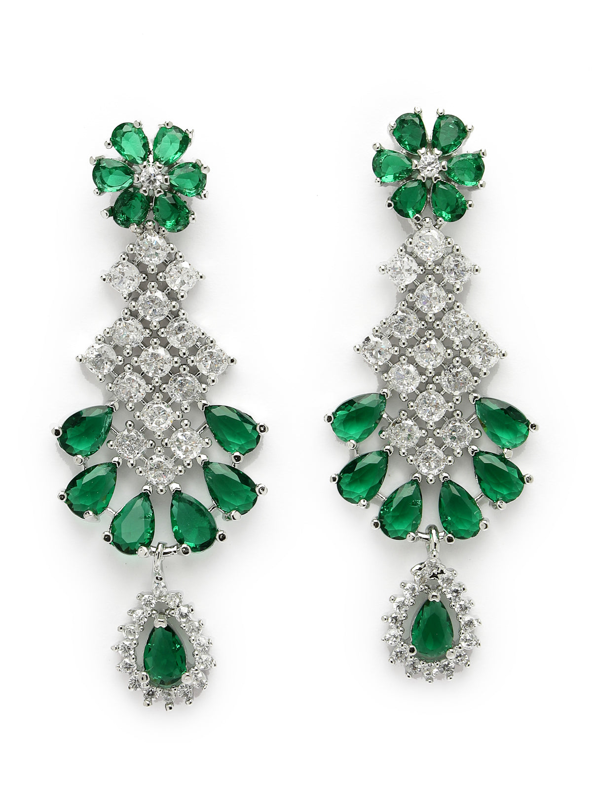Sukkhi Urbane Rhodium Plated Cubic Zirconia Stones Studded Silver Green Choker Necklace Set with Dangler Earrings Jewellery Set for Women & Girls| Set of 1|NS106835
