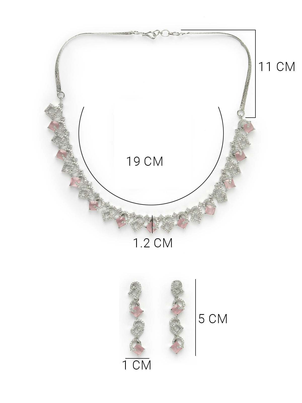 Sukkhi Charming Rhodium Plated Cubic Zirconia Stone Studded Pink Choker Necklace Set with Dangler Earrings Jewellery Set for Women & Girls|Set of 1|NS106839
