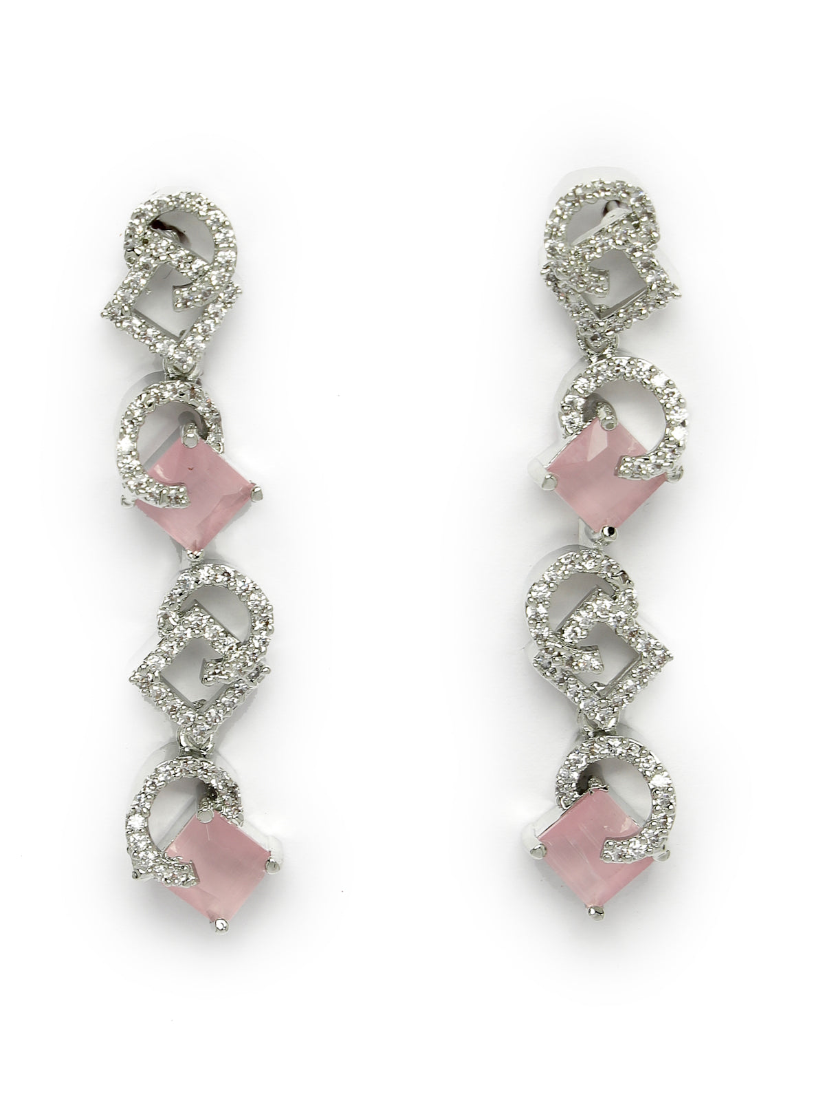Sukkhi Charming Rhodium Plated Cubic Zirconia Stone Studded Pink Choker Necklace Set with Dangler Earrings Jewellery Set for Women & Girls|Set of 1|NS106839