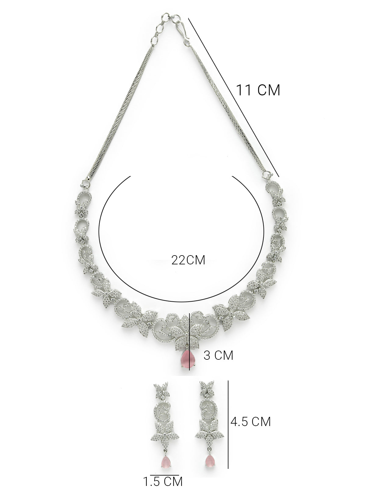 Sukkhi Glamorous Rhodium Plated Floral Shaped Cubic Zirconia Stones Studded Silver Pink Choker Necklace Set with Dangler Earrings Jewellery Set for Women & Girls|Set of 1|NS106841