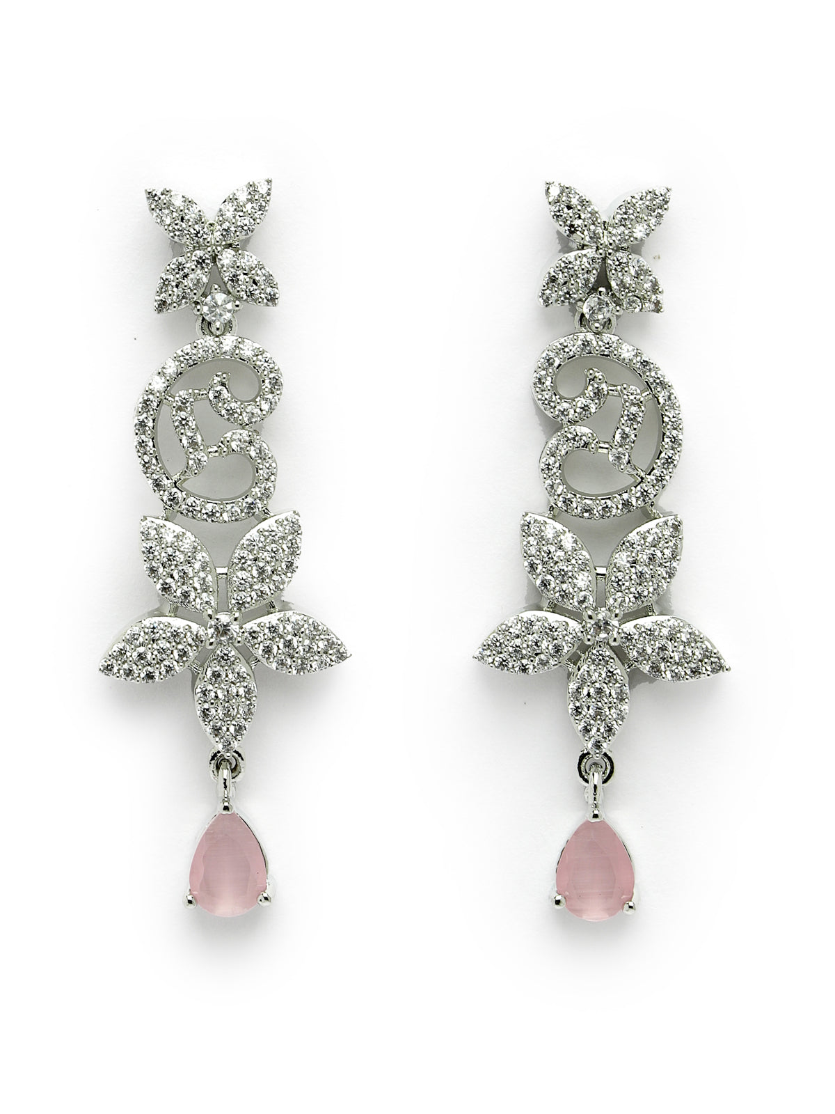 Sukkhi Glamorous Rhodium Plated Floral Shaped Cubic Zirconia Stones Studded Silver Pink Choker Necklace Set with Dangler Earrings Jewellery Set for Women & Girls|Set of 1|NS106841