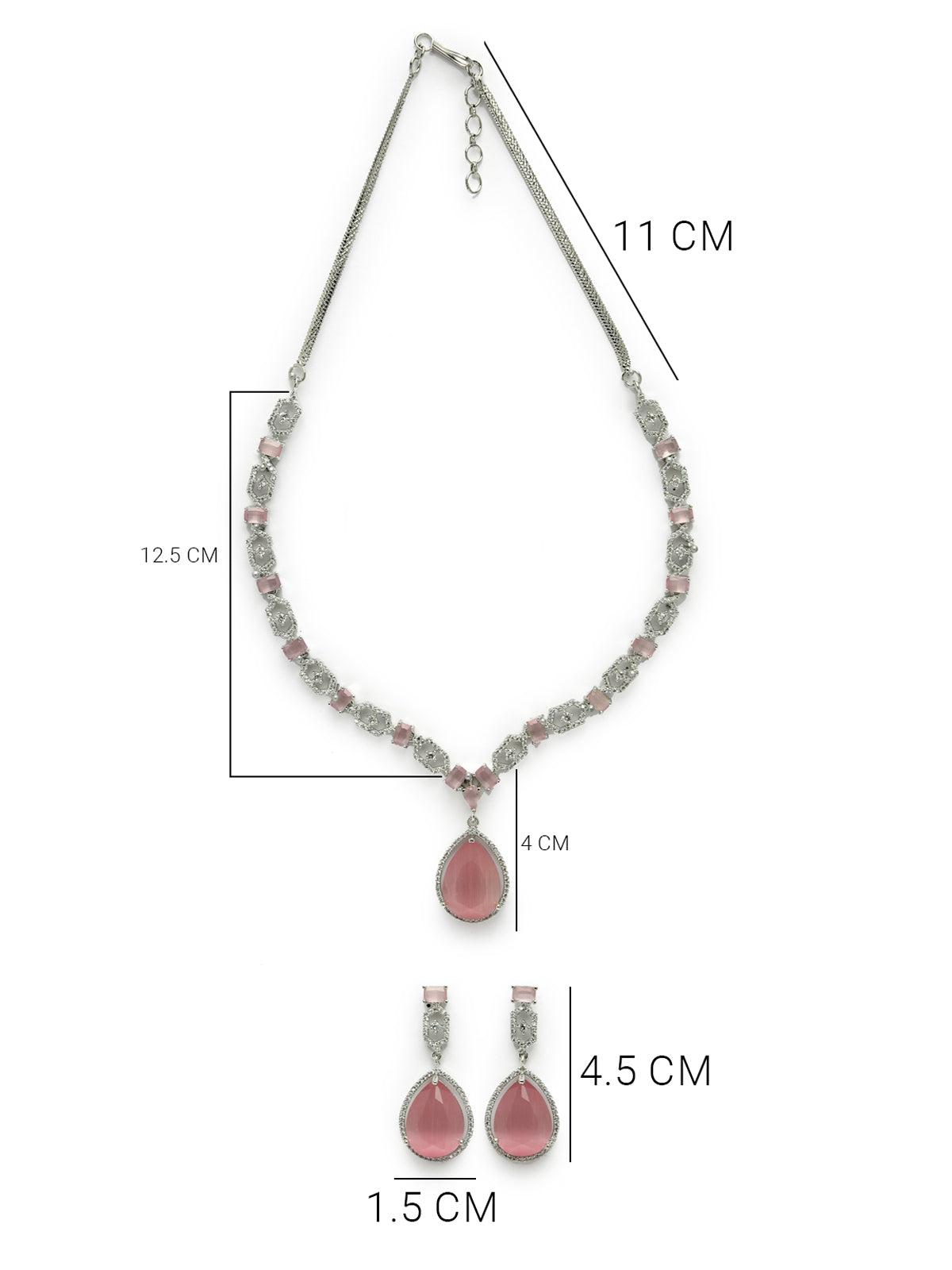 Sukkhi Elegant Rhodium Plated Drop Shaped Cubic Zirconia Stones Studded Silver Pink Choker Necklace Set with Dangler Earrings Jewellery Set for Women & Girls|Set of 1|NS106843