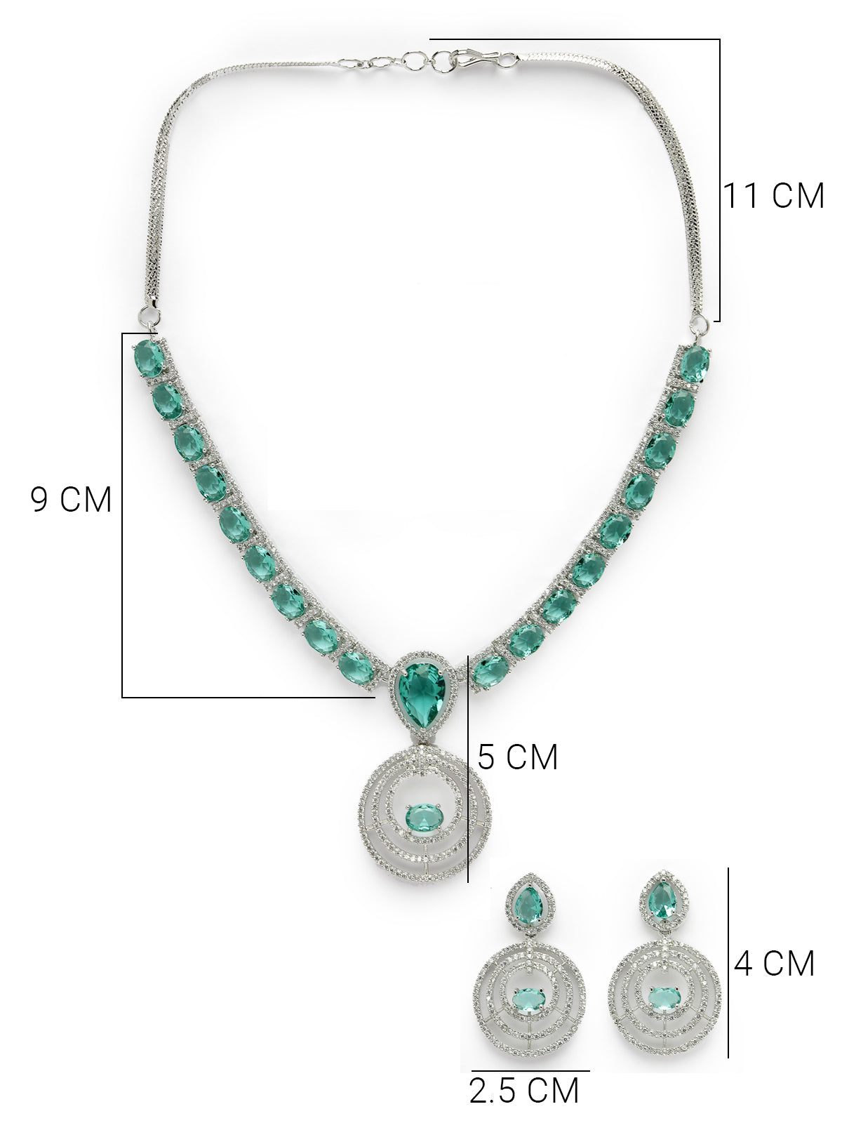 Sukkhi Sparkling Rhodium Plated Cubic Zirconia Diamond Studded Silver Green Choker Necklace Set with Dangler Earrings Jewellery Set for Women & Girls|Set of 1|NS106847