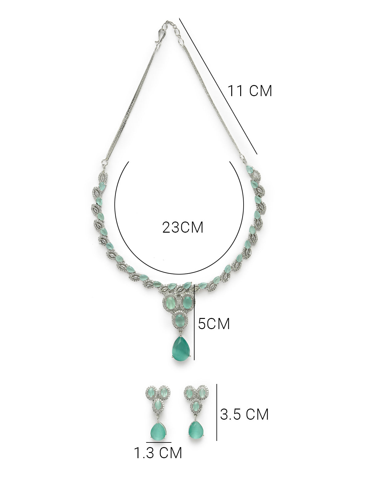 Sukkhi Contemporary Desing Rhodium Plated Cubic Zirconia Diamond Studded with Drop Style Silver Sky Blue Choker Necklace Set with Drop Earrings Jewellery Set for Women & Girls|Set of 1|NS106850