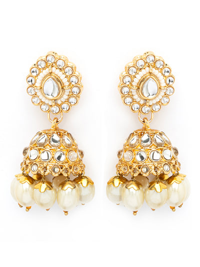 Sukkhi Traditional Kundan Studded Gold Plated White Peals Choker Necklace Set with Jhumka\Jhumki Earring & Mangtikka Jewellery for Women|NS106971