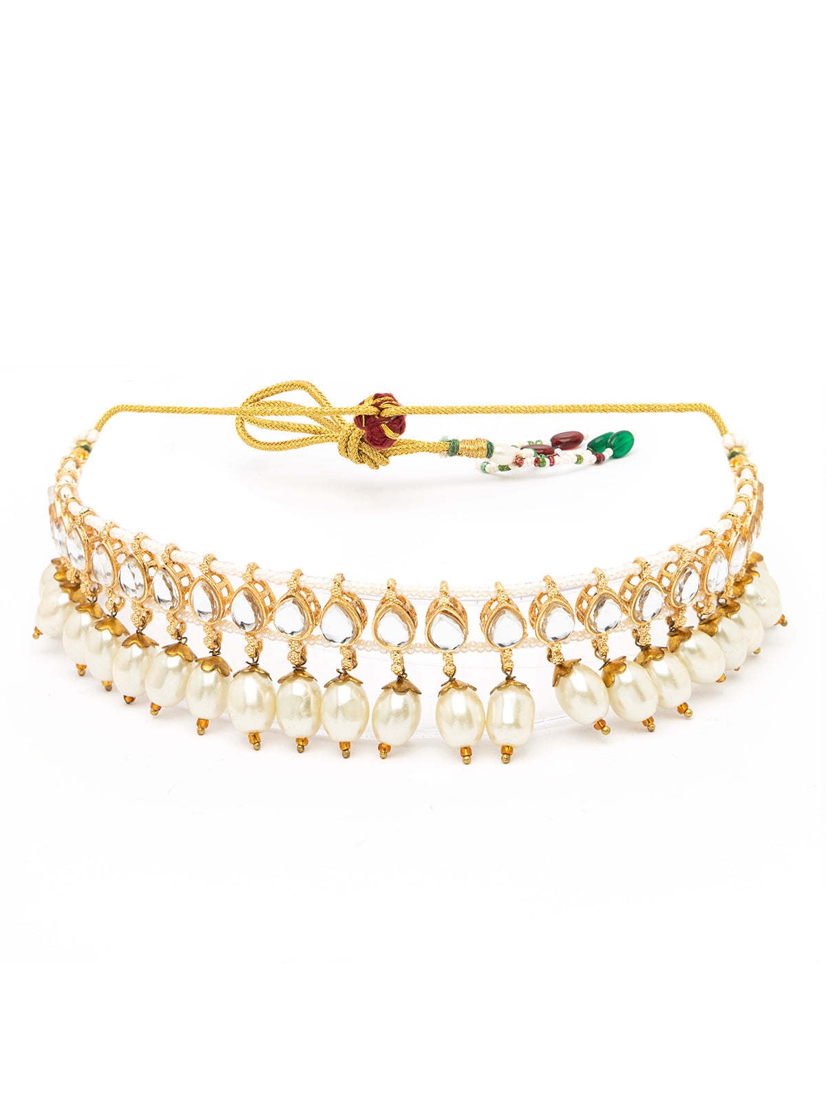 Sukkhi Traditional Kundan Studded Gold Plated White Peals Choker Necklace Set with Jhumka\Jhumki Earring & Mangtikka Jewellery for Women|NS106971
