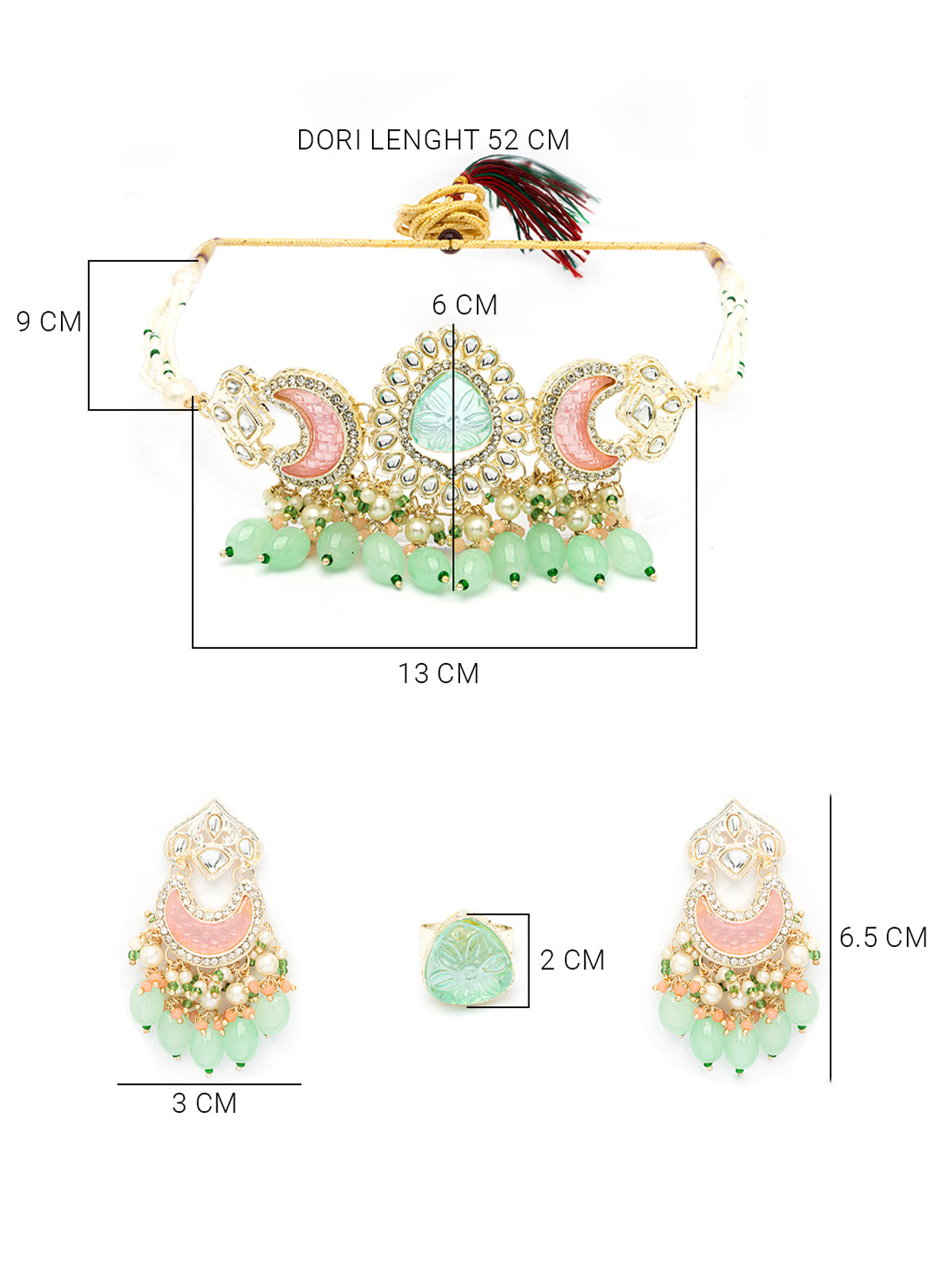 Sukkhi Stylish Multicolor Stone & Multistand Beaded Gold Plated Kundan Choker Necklace Set with Chandbali Earring Jewellery for Women|NS106972