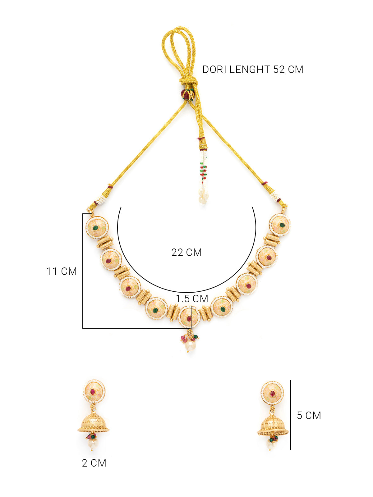 Sukkhi Eye-Catchy Gold Plated Pearl Studded Meenakari Work Choker Necklace Set with Jhumka/Jhumki Earring for Women|NS106973