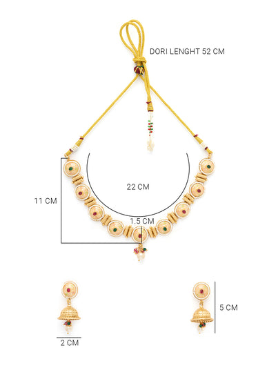 Sukkhi Eye-Catchy Gold Plated Pearl Studded Meenakari Work Choker Necklace Set with Jhumka/Jhumki Earring for Women|NS106973