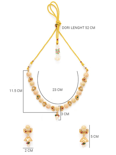 Sukkhi Attractive 18k Gold Plated Pearl Studded Meenakari Work Choker Necklace Set with Jhumka/Jhumki Earring for Women|NS106974
