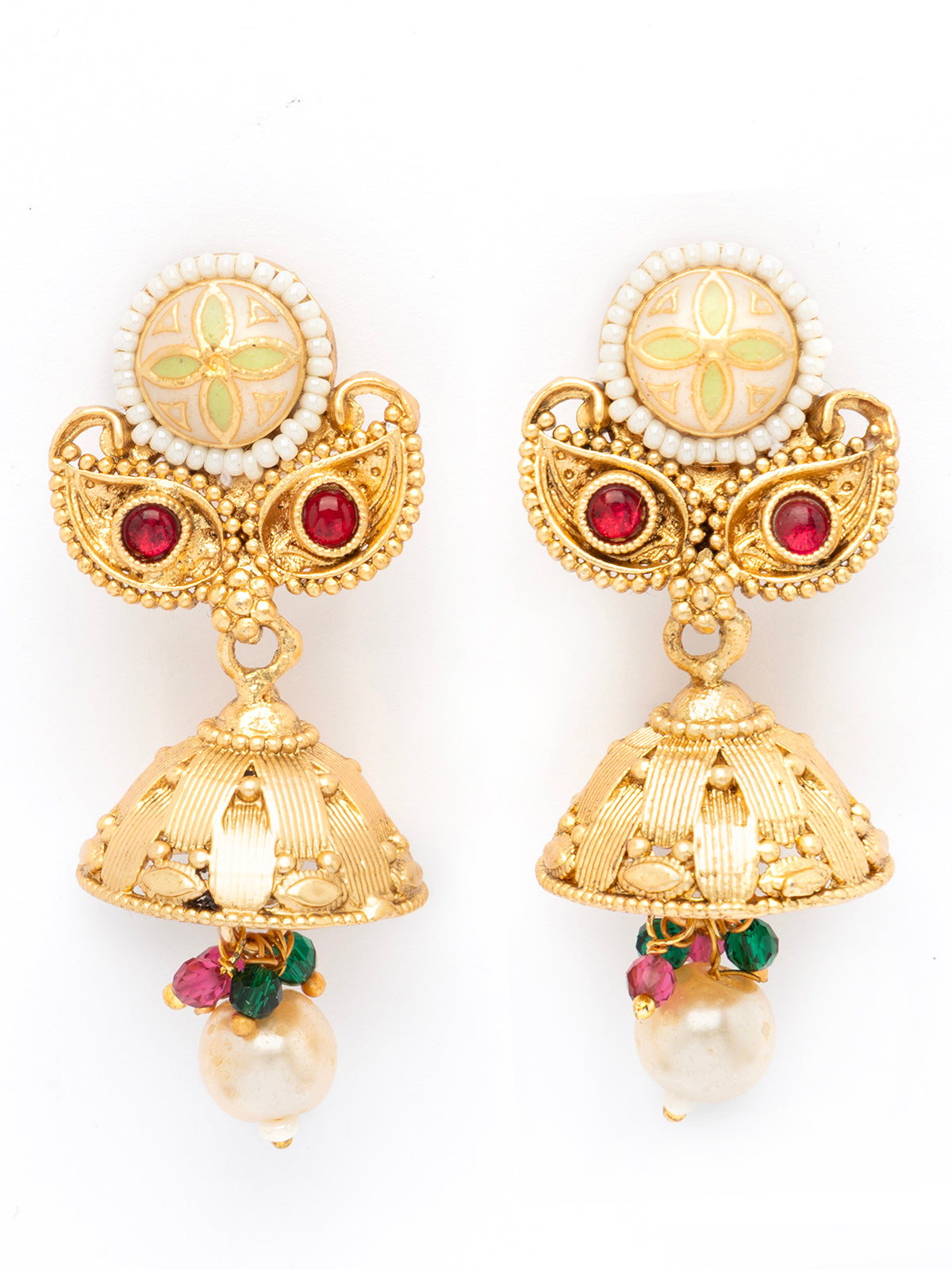 Sukkhi Attractive 18k Gold Plated Pearl Studded Meenakari Work Choker Necklace Set with Jhumka/Jhumki Earring for Women|NS106974