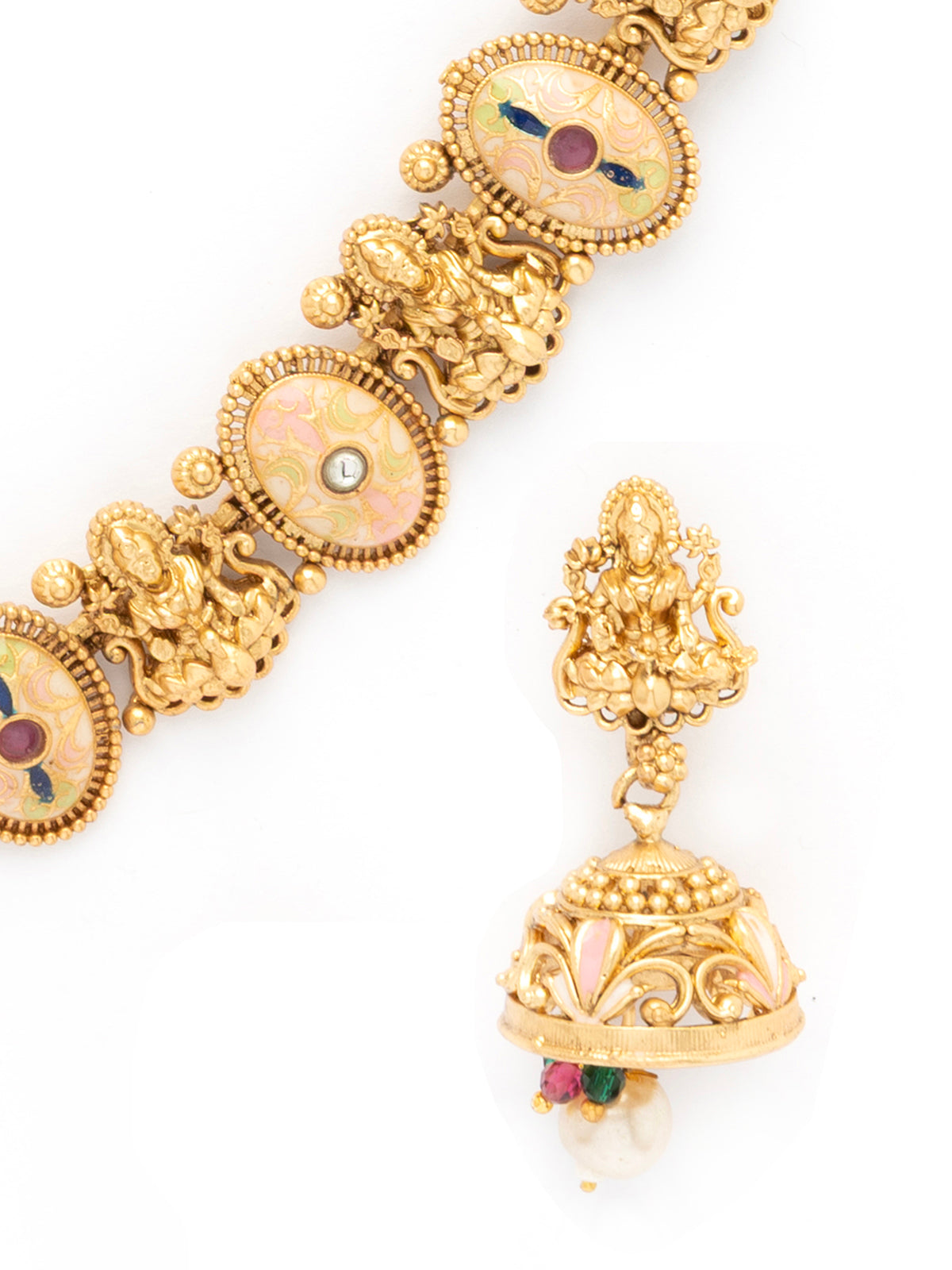 Sukkhi Traditional Gold Plated Laxmi Design with Meenakri Work Choker Necklace with Jhumka/Jhumki Earring Jewellery for Women|NS106976