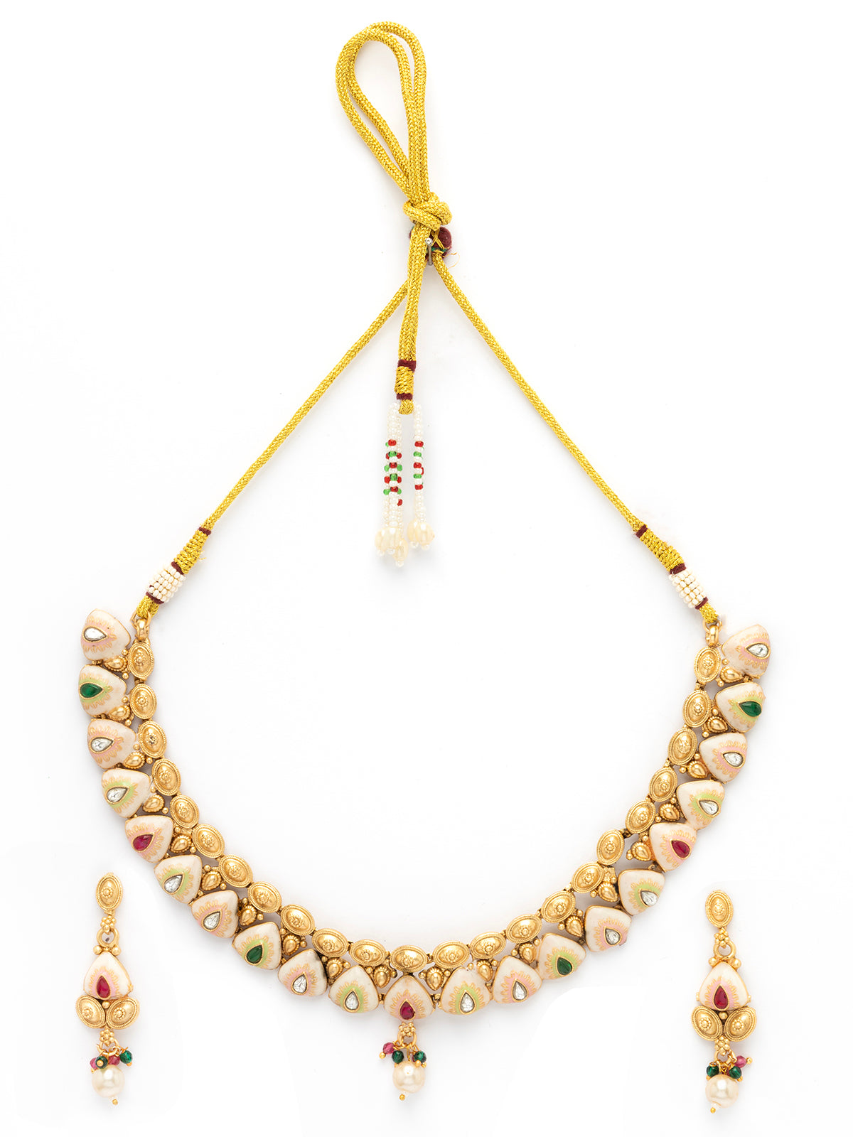 Sukkhi Classic-Inspired Kundan Studded with Meenark Work Gold Plated Choker Necklace With Dangle Earring Jewellery For Women|NS106977