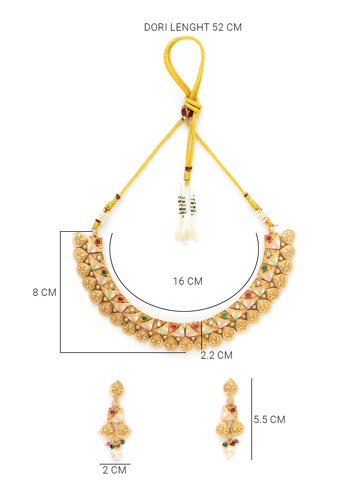 Sukkhi Trendy Fashionable Gold Plated Meenakari Work Red Green Stone Studded Choker Necklace With Dangle Earring Jewellery for Women|NS106978