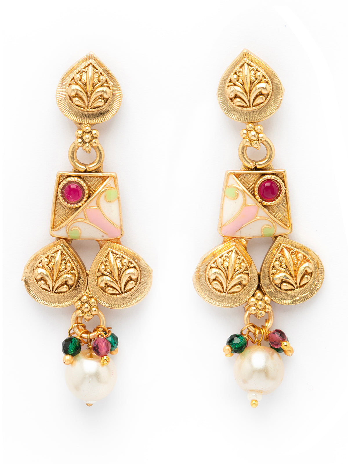 Sukkhi Trendy Fashionable Gold Plated Meenakari Work Red Green Stone Studded Choker Necklace With Dangle Earring Jewellery for Women|NS106978