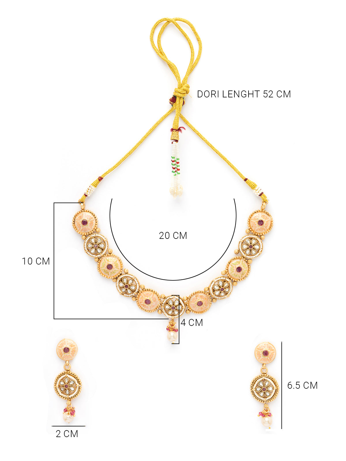 Sukkhi Charming Gold Plated Kundan Studded With Meenakari Work Round Choker Necklace Set with Dangle Earring Jewellery For Women|NS106979