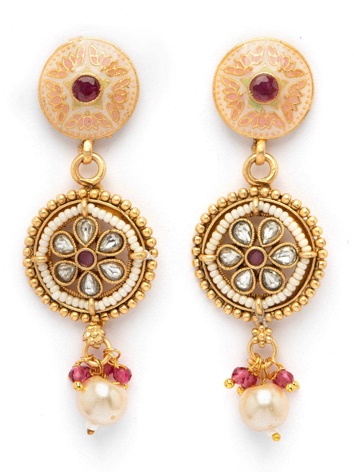 Sukkhi Charming Gold Plated Kundan Studded With Meenakari Work Round Choker Necklace Set with Dangle Earring Jewellery For Women|NS106979