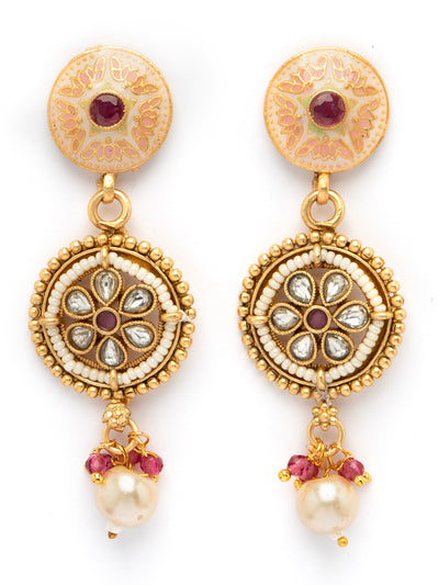 Sukkhi Charming Gold Plated Kundan Studded With Meenakari Work Round Choker Necklace Set with Dangle Earring Jewellery For Women|NS106979