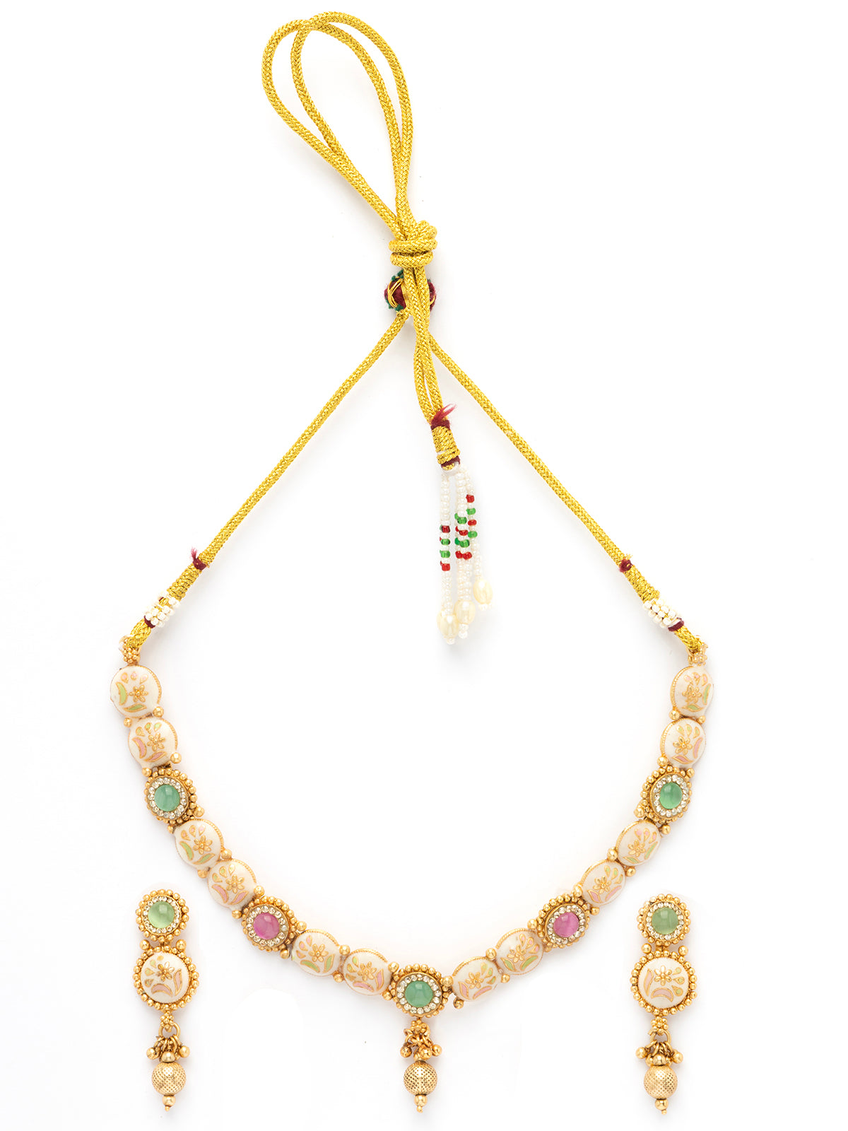 Sukkhi Stylish Gold Plated Meenakri with AD Stones Studded Choker Necklace & Dangle Earring Jewellery For Women|NS106980