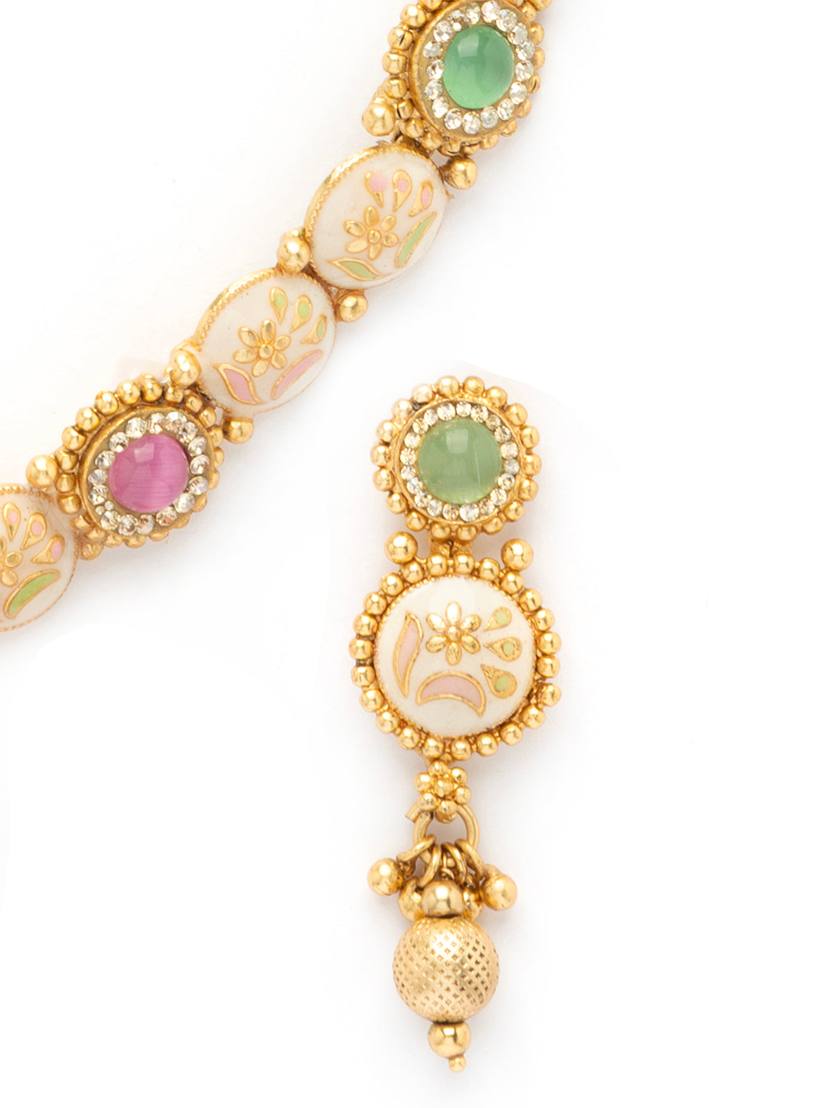 Sukkhi Stylish Gold Plated Meenakri with AD Stones Studded Choker Necklace & Dangle Earring Jewellery For Women|NS106980