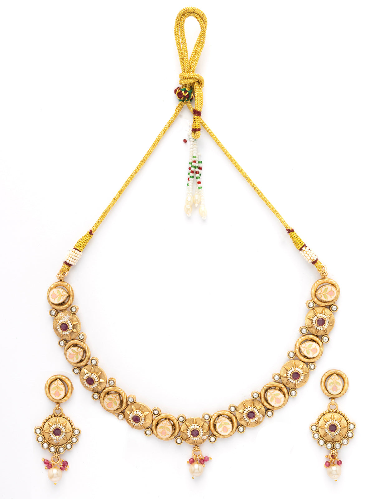 Sukkhi Festive Style Meenakari Work Gold Plated Red White Stones Choker Necklace Set with Dangle Earring Jewellery For Women|NS106981