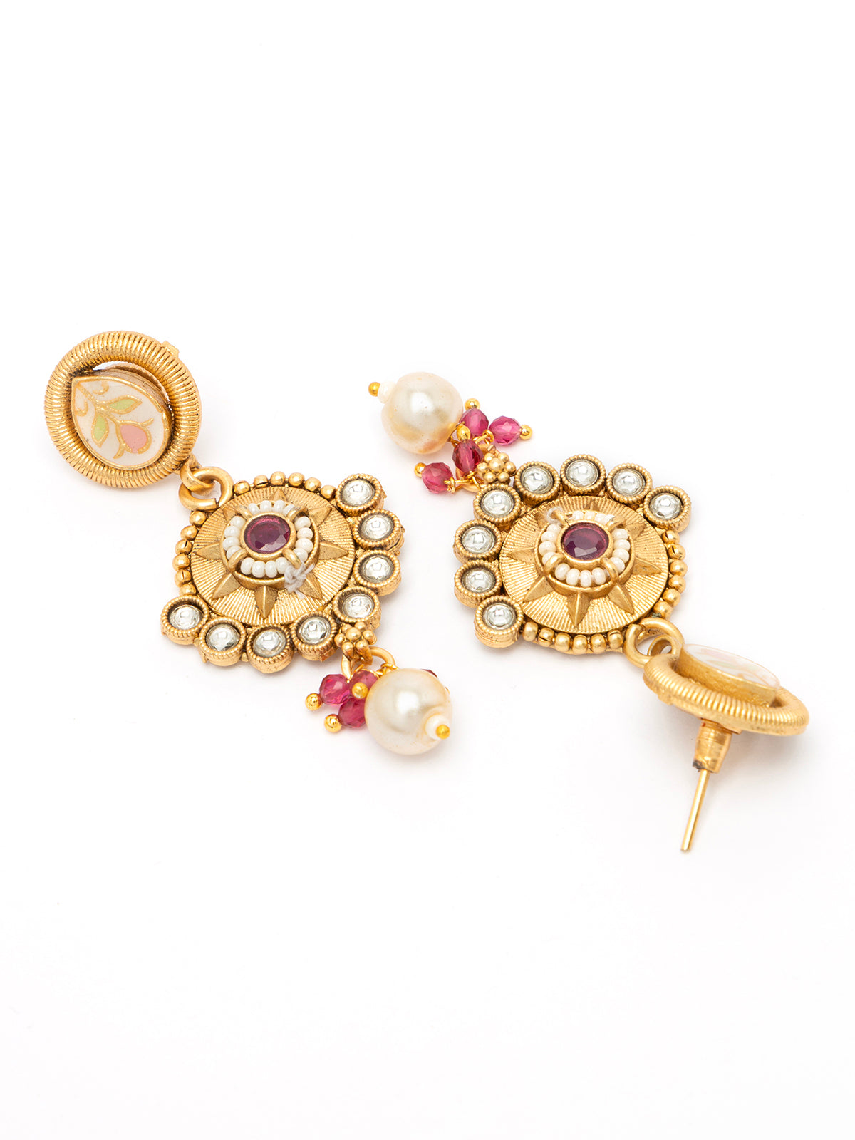 Sukkhi Festive Style Meenakari Work Gold Plated Red White Stones Choker Necklace Set with Dangle Earring Jewellery For Women|NS106981