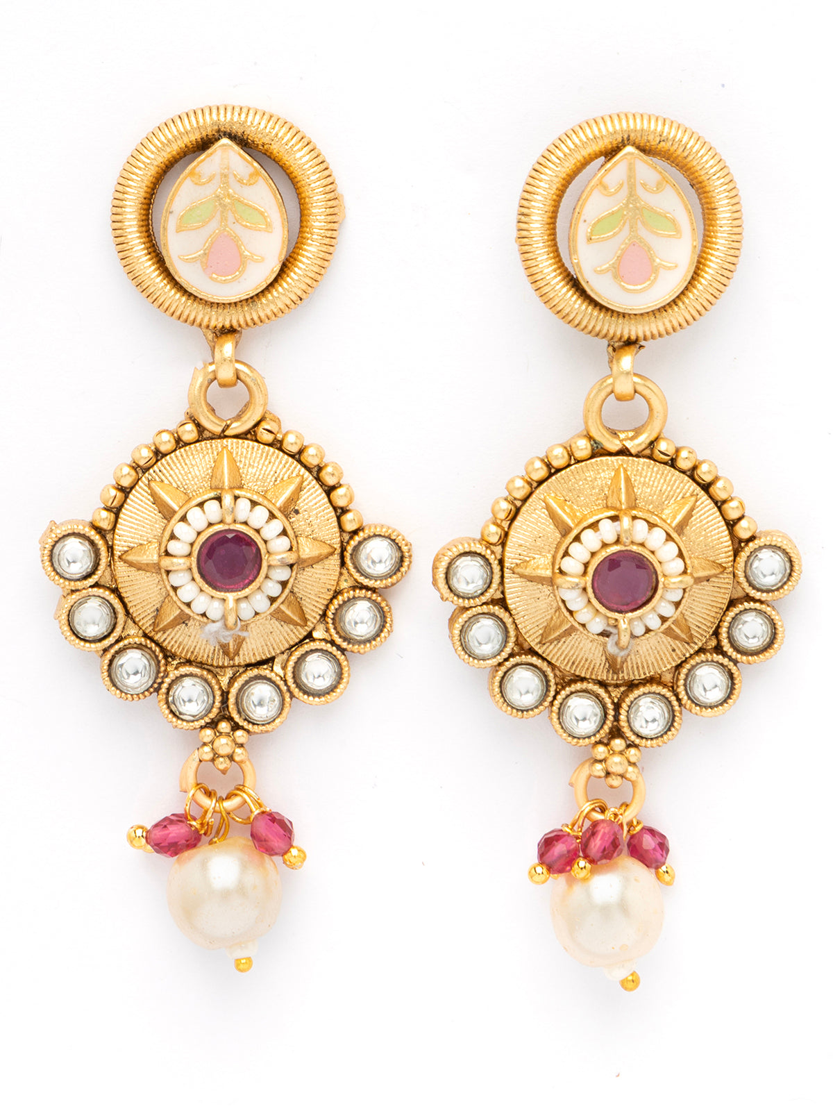 Sukkhi Festive Style Meenakari Work Gold Plated Red White Stones Choker Necklace Set with Dangle Earring Jewellery For Women|NS106981