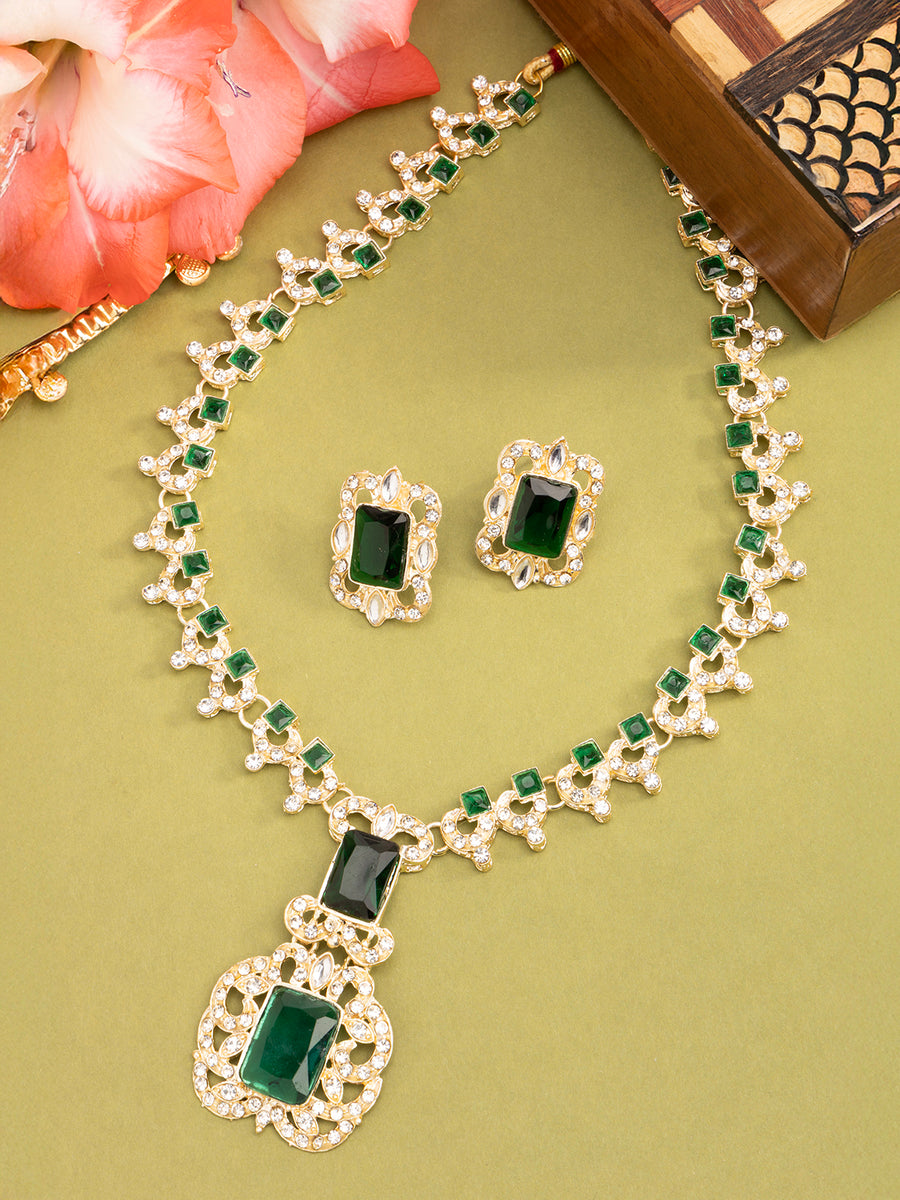 Sukkhi Classic Latest Stylish Design Green Long Necklace with Studs Earring Jewellery Set for Women (NS106999)