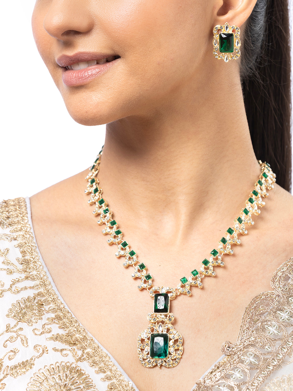 Sukkhi Classic Latest Stylish Design Green Long Necklace with Studs Earring Jewellery Set for Women (NS106999)