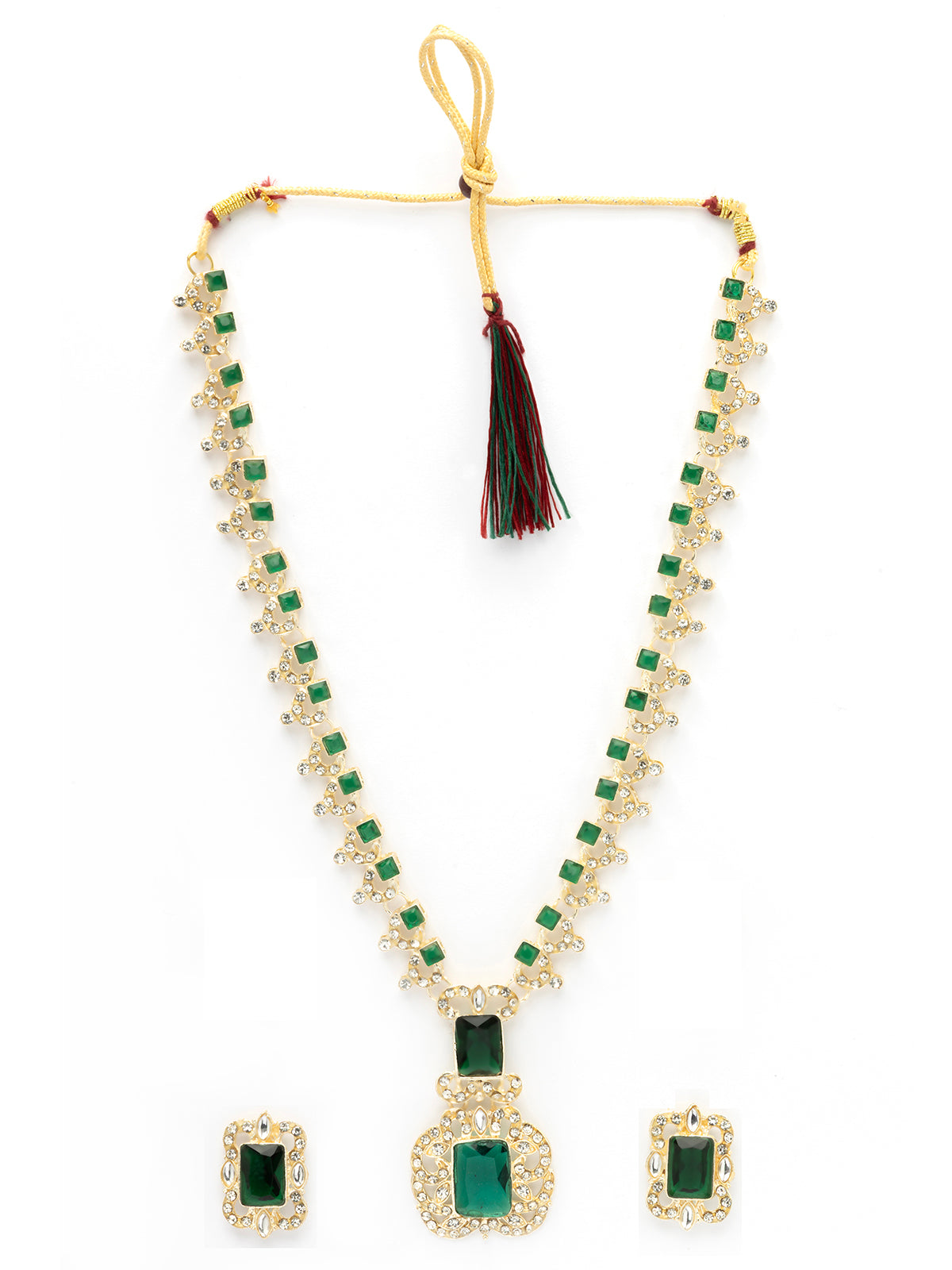 Sukkhi Classic Latest Stylish Design Green Long Necklace with Studs Earring Jewellery Set for Women (NS106999)
