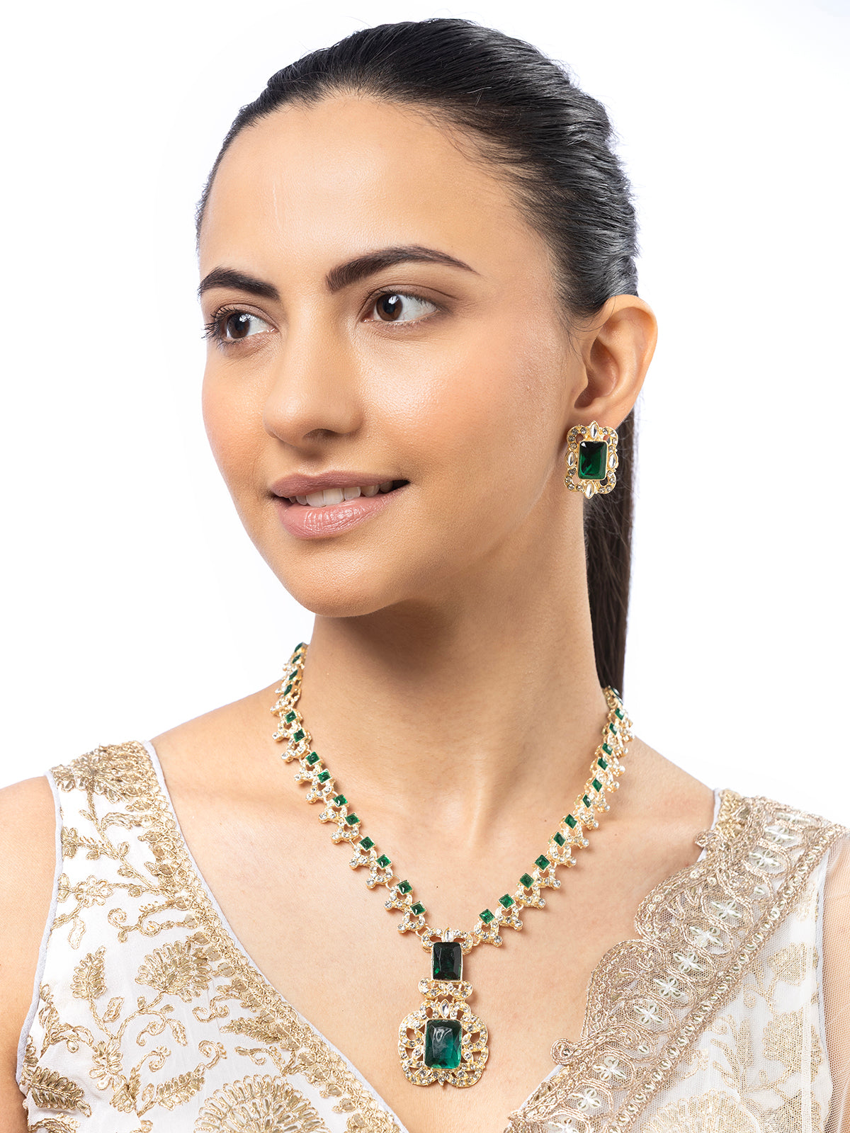 Sukkhi Classic Latest Stylish Design Green Long Necklace with Studs Earring Jewellery Set for Women (NS106999)