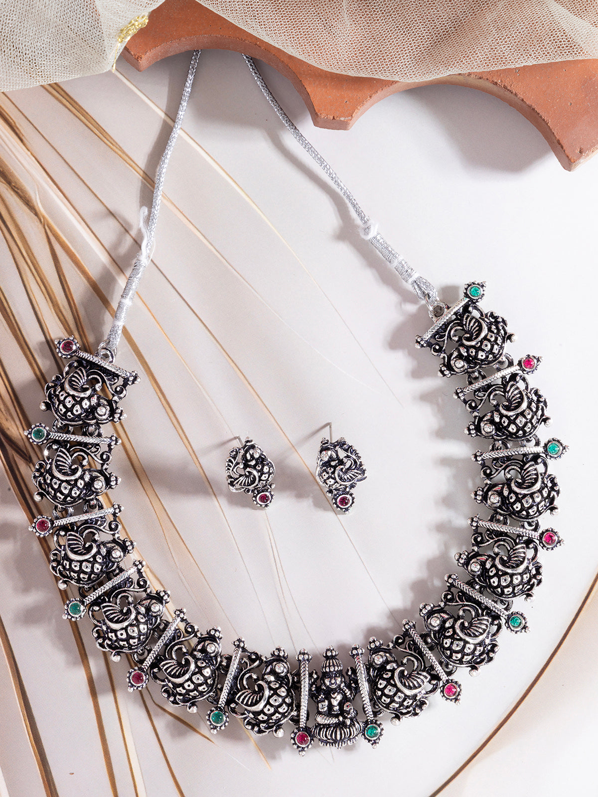 Sukkhi Latest Beautiful Peacock Design With Oxidized Silver Plated Choker Necklace & Studs Earring Jewellery for Women|NS107077