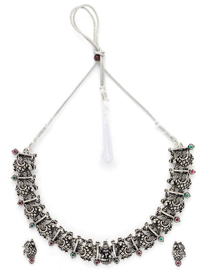 Sukkhi Latest Beautiful Peacock Design With Oxidized Silver Plated Choker Necklace & Studs Earring Jewellery for Women|NS107077