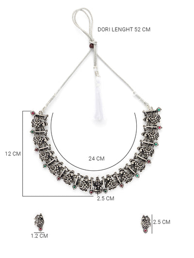 Sukkhi Latest Beautiful Peacock Design With Oxidized Silver Plated Choker Necklace & Studs Earring Jewellery for Women|NS107077