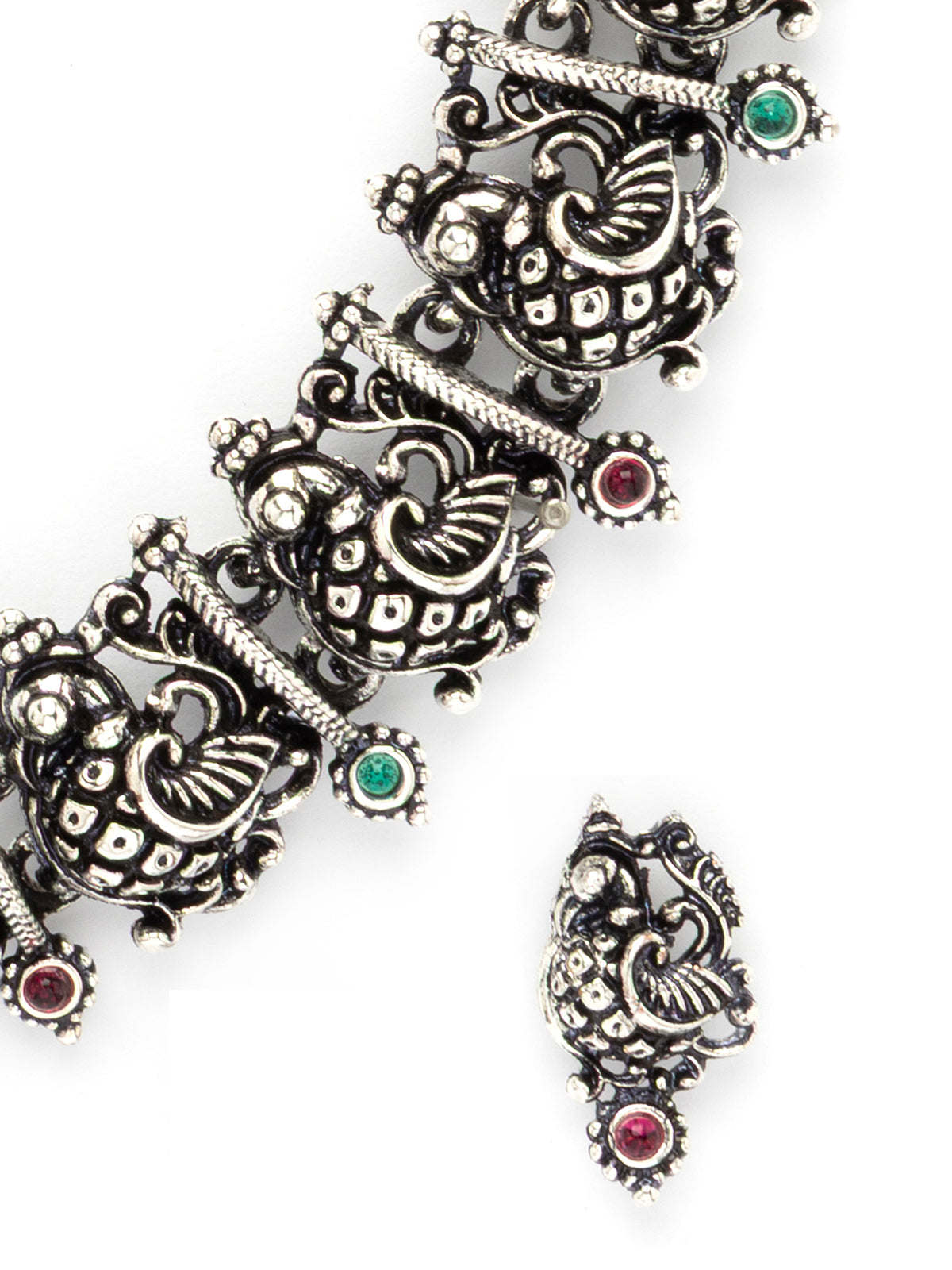 Sukkhi Latest Beautiful Peacock Design With Oxidized Silver Plated Choker Necklace & Studs Earring Jewellery for Women|NS107077