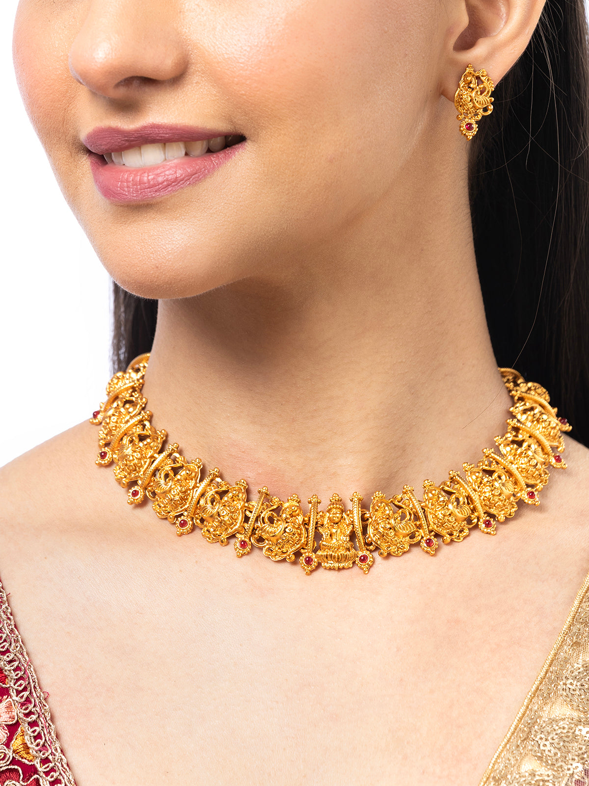 Sukkhi Indian Ethnic Peacock Design Gold Plated Choker Necklace Set With Studs Earring Jewellery for Women|NS107078