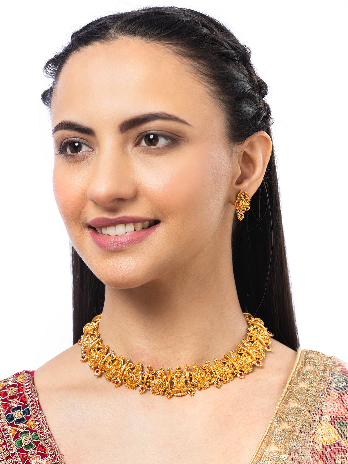 Sukkhi Indian Ethnic Peacock Design Gold Plated Choker Necklace Set With Studs Earring Jewellery for Women|NS107078