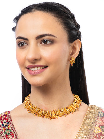 Sukkhi Indian Ethnic Peacock Design Gold Plated Choker Necklace Set With Studs Earring Jewellery for Women|NS107078