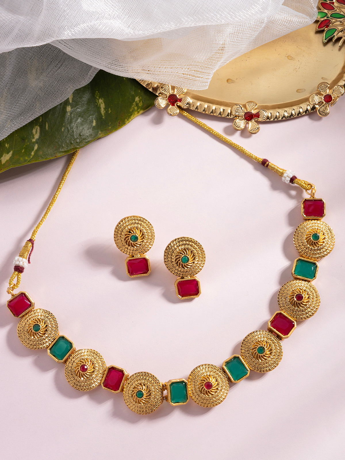 Sukkhi Bewitching Stylish Gold Plated Round Shaped Choker Necklace Set With Studs Earring Jewellery For Women & Girls|NS107080